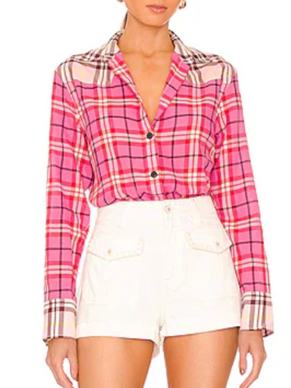 Rag & Bone Jillian Plaid Shirt Western Clutter Core Fuchsia Multi Women's Small